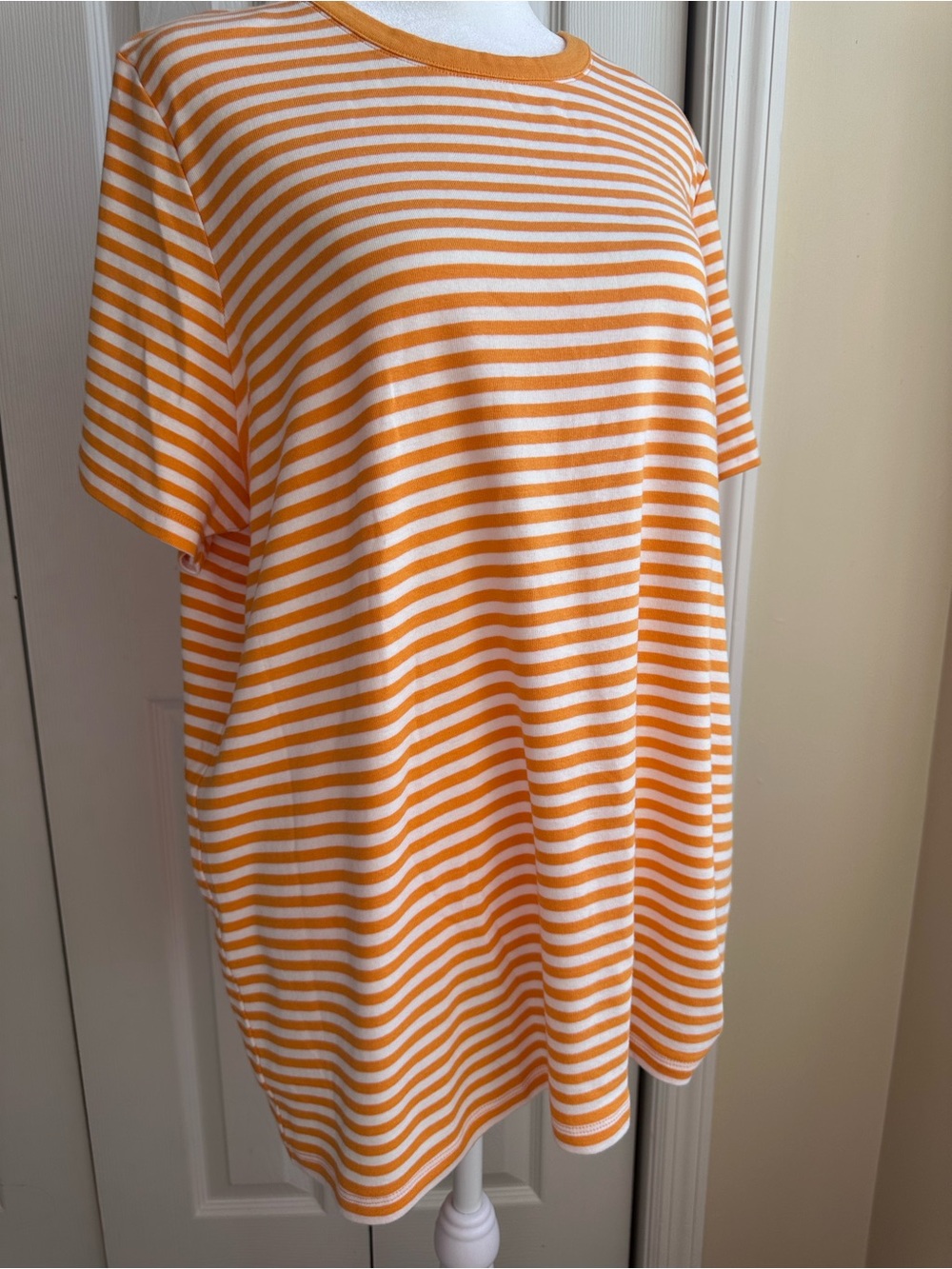 Lands' End Orange and White Striped Short Sleeve Tee